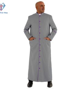 Sleek Gray Clergy Robe with Purple Trim - Clergy Wear Shop ™