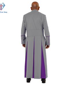 Sleek Gray Clergy Robe with Purple Trim - Clergy Wear Shop ™