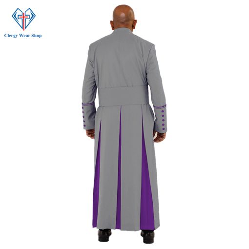 Sleek Gray Clergy Robe with Purple Trim - Clergy Wear Shop ™