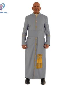 Stylish Gray Clergy Robe with Golden Trim - Clergy Wear Shop ™