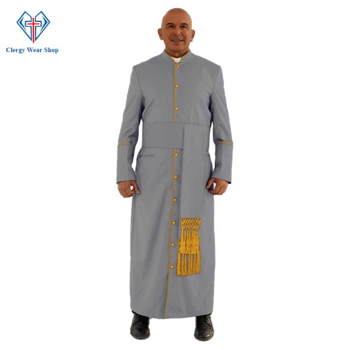 Stylish Gray Clergy Robe with Golden Trim - Clergy Wear Shop ™