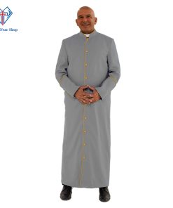 Stylish Gray Clergy Robe with Golden Trim - Clergy Wear Shop ™