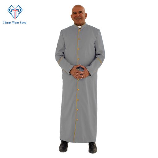 Stylish Gray Clergy Robe with Golden Trim - Clergy Wear Shop ™