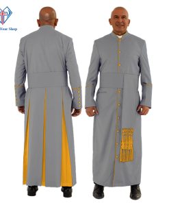 Stylish Gray Clergy Robe with Golden Trim - Clergy Wear Shop ™