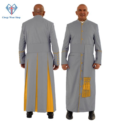 Stylish Gray Clergy Robe with Golden Trim - Clergy Wear Shop ™