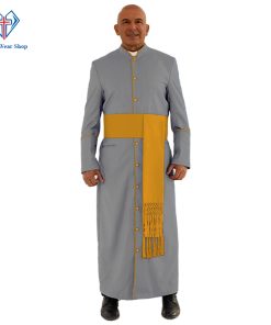 Stylish Gray Clergy Robe with Golden Trim - Clergy Wear Shop ™