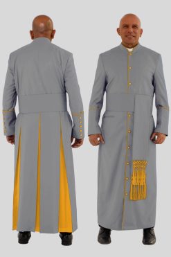Stylish Gray Clergy Robe with Golden Trim & Three Backpleats