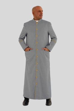 Stylish Gray Clergy Robe with Golden Trim & Three Backpleats