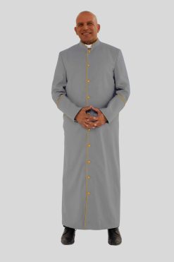 Stylish Gray Clergy Robe with Golden Trim & Three Backpleats