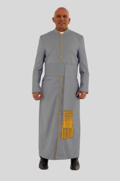 Stylish Gray Clergy Robe with Golden Trim & Three Backpleats