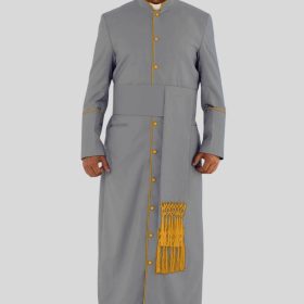 Stylish Gray Clergy Robe with Golden Detailing for a Professional Look