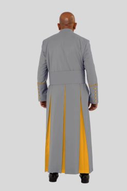 Stylish Gray Clergy Robe with Golden Trim & Three Backpleats