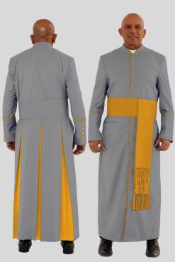 Stylish Gray Clergy Robe with Golden Trim & Three Backpleats