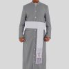 Traditional Gray Clergy Robe with White Trim & Tripple Backpleats