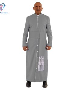 Traditional Gray Clergy Robe with White Trim for Special Ceremonies