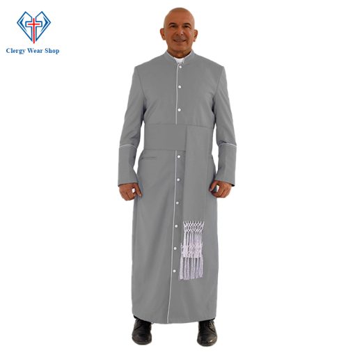 Traditional Gray Clergy Robe with White Trim for Special Ceremonies