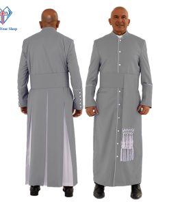 Traditional Gray Clergy Robe with White Trim for Special Ceremonies