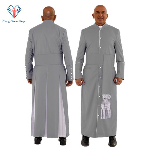 Traditional Gray Clergy Robe with White Trim for Special Ceremonies