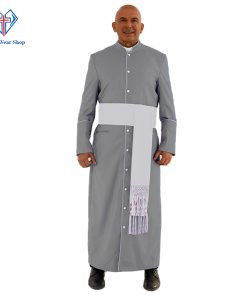 Traditional Gray Clergy Robe with White Trim for Special Ceremonies