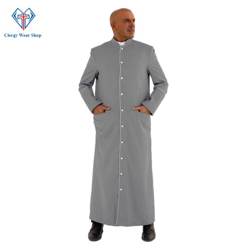 Traditional Gray Clergy Robe with White Trim for Special Ceremonies