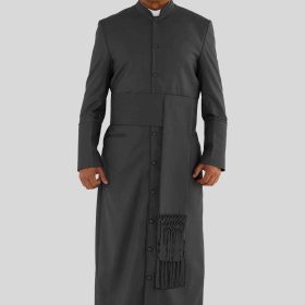 Celestial Black Clerical Robe for Men with Triple Back Pleats