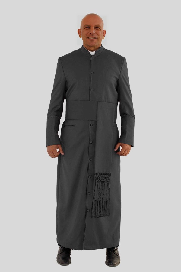 Celestial Black Clerical Robe for Men with Triple Back Pleats