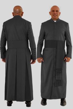Celestial Black Clerical Robe for Men with Triple Back Pleats