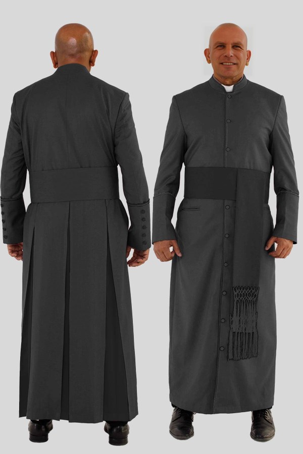 Celestial Black Clerical Robe for Men with Triple Back Pleats