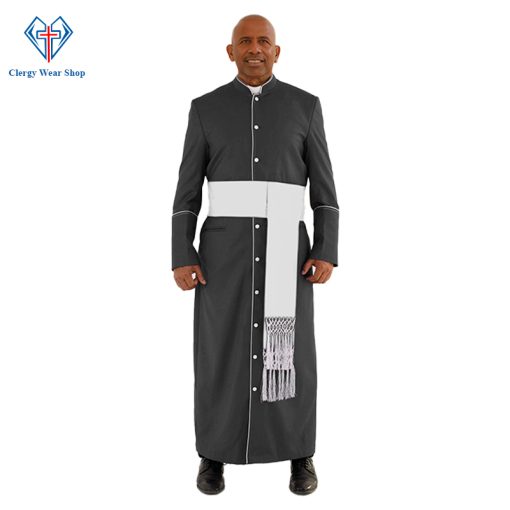 Classy Black Clergy Robe with White Trim