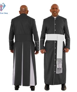 Classy Black Clergy Robe with White Trim