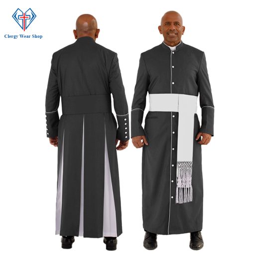 Classy Black Clergy Robe with White Trim