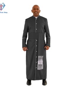 Classy Black Clergy Robe with White Trim