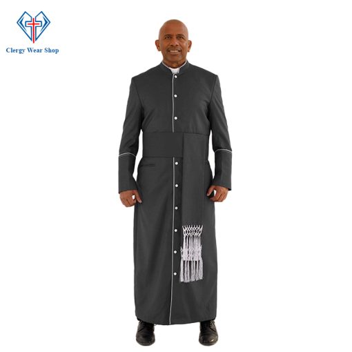 Classy Black Clergy Robe with White Trim