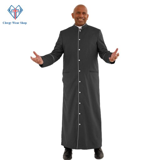 Classy Black Clergy Robe with White Trim