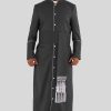 Elegant Black Clergy Robe with White Trim and Triple Back Pleats