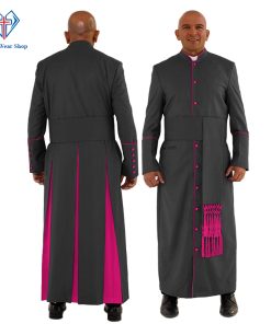 Graceful Black Clergy Robe with Red Purple Trim