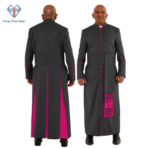 Graceful Black Clergy Robe with Red Purple Trim