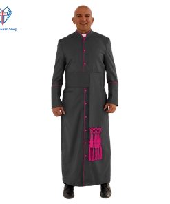 Graceful Black Clergy Robe with Red Purple Trim