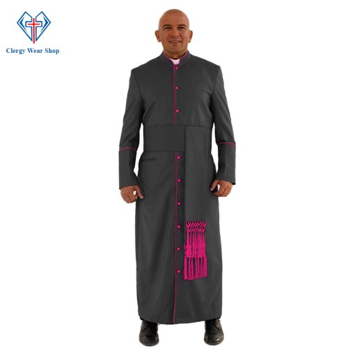 Graceful Black Clergy Robe with Red Purple Trim