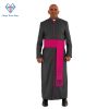 Graceful Black Clergy Robe with Red Purple Trim