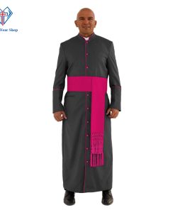 Graceful Black Clergy Robe with Red Purple Trim