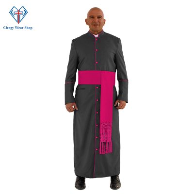 Graceful Black Clergy Robe with Red Purple Trim