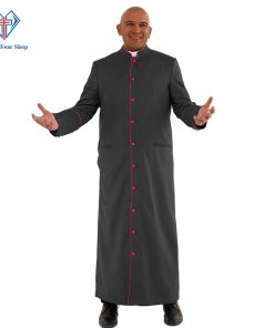 Graceful Black Clergy Robe with Red Purple Trim