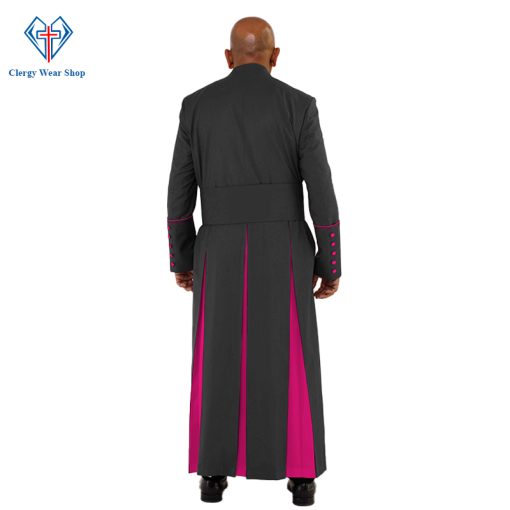 Graceful Black Clergy Robe with Red Purple Trim