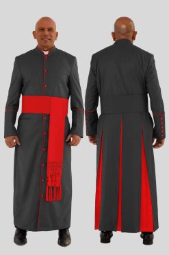 Holy Men’s Clergy Robe with Red Trim and Triple Back Pleats