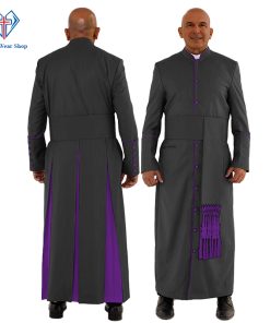 Sacred Black Clergy Robe with Roman Purple Trim