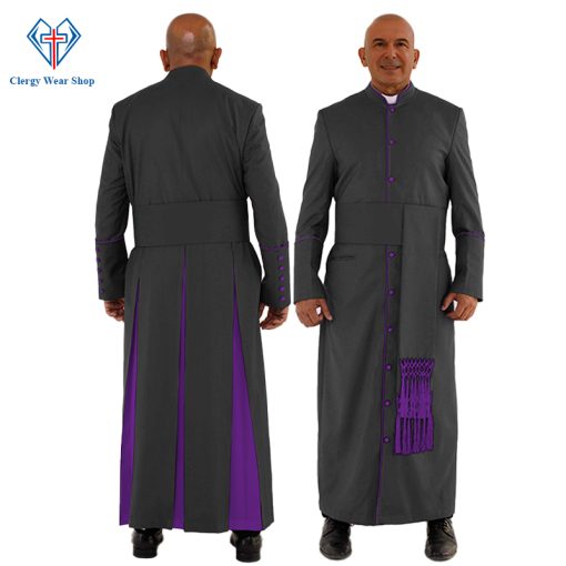 Sacred Black Clergy Robe with Roman Purple Trim