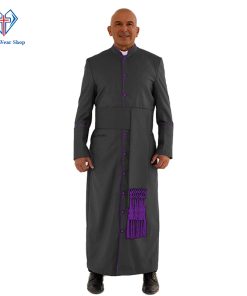 Sacred Black Clergy Robe with Roman Purple Trim