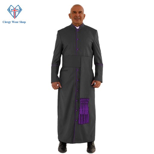 Sacred Black Clergy Robe with Roman Purple Trim