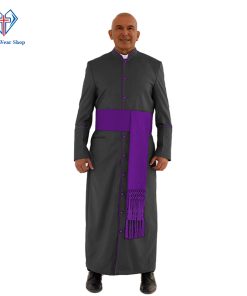 Sacred Black Clergy Robe with Roman Purple Trim